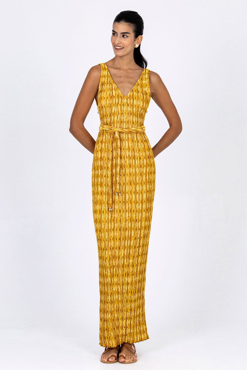 Plissé Belted Tube Dress