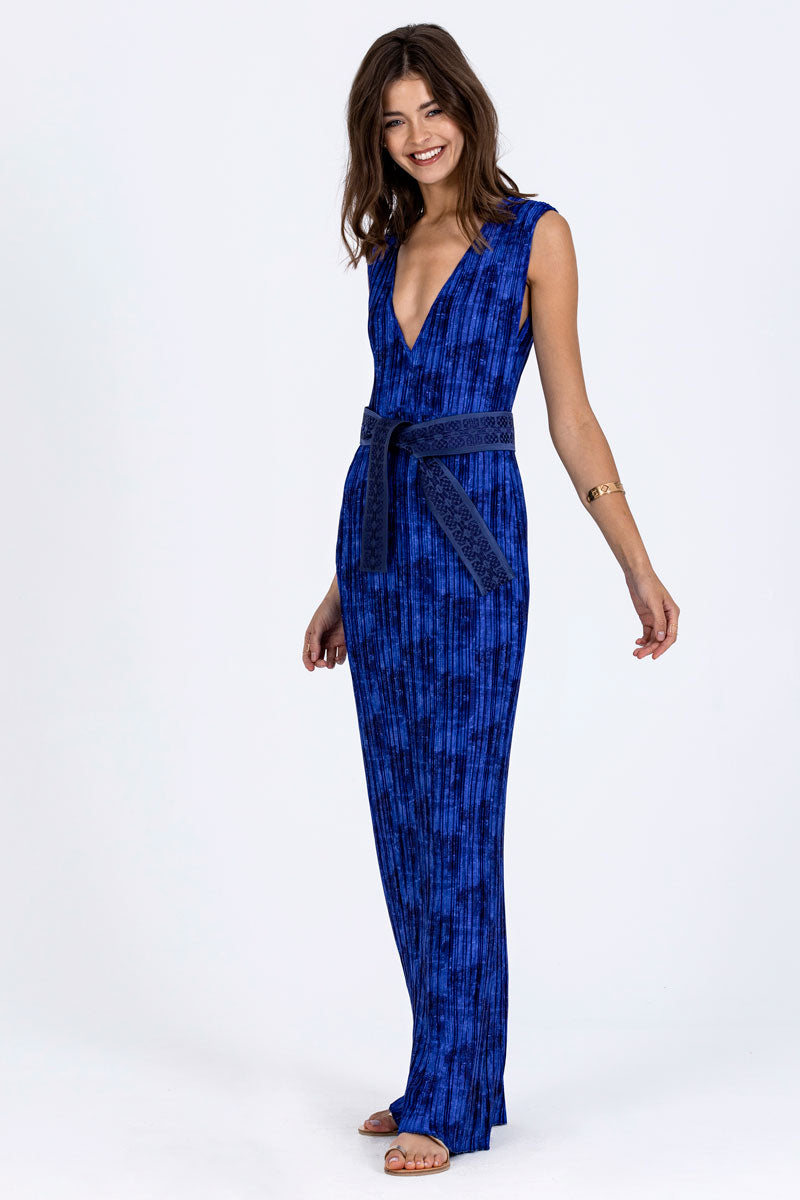 Deep-V Plissé Dress