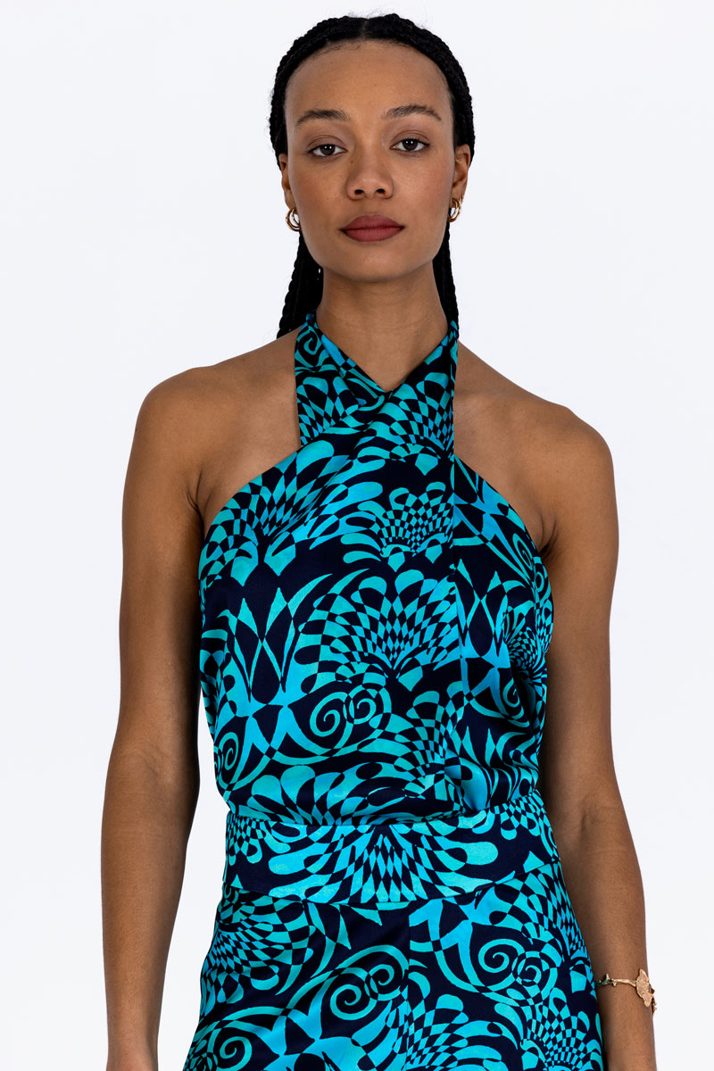 Silk Crossover Halterneck Top