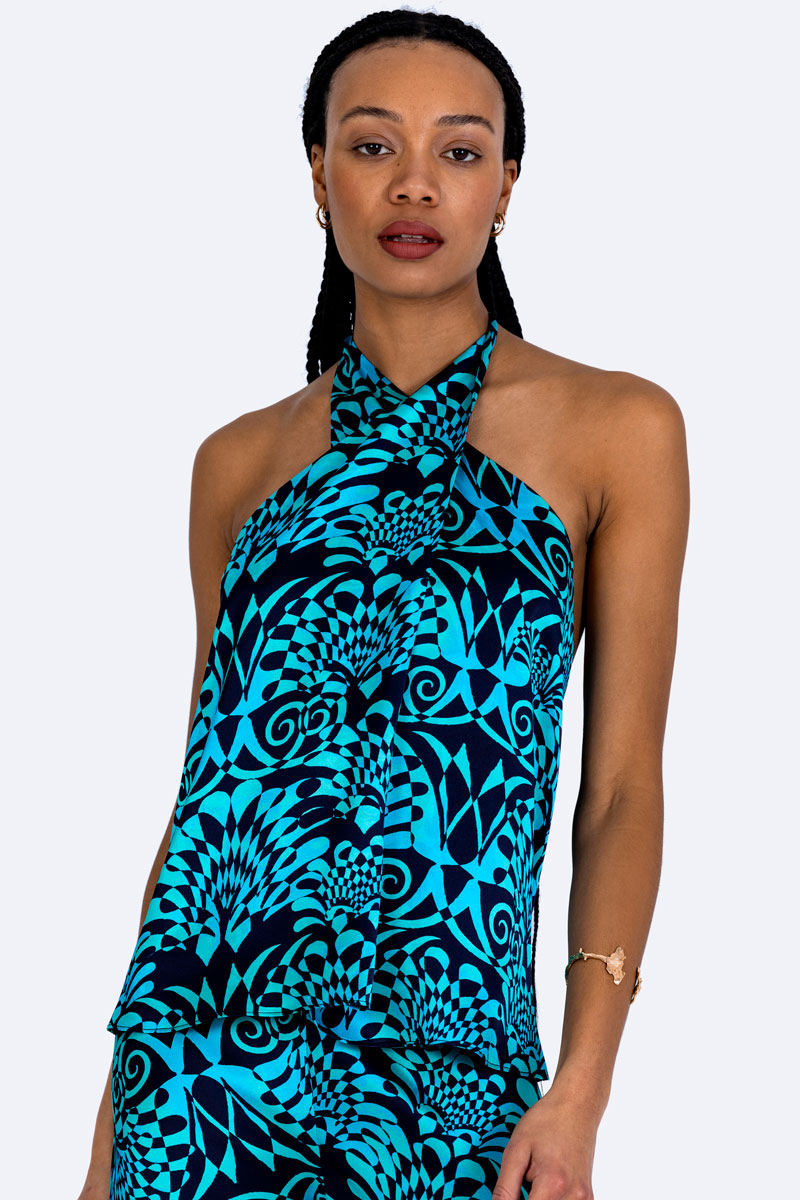 Silk Crossover Halterneck Top