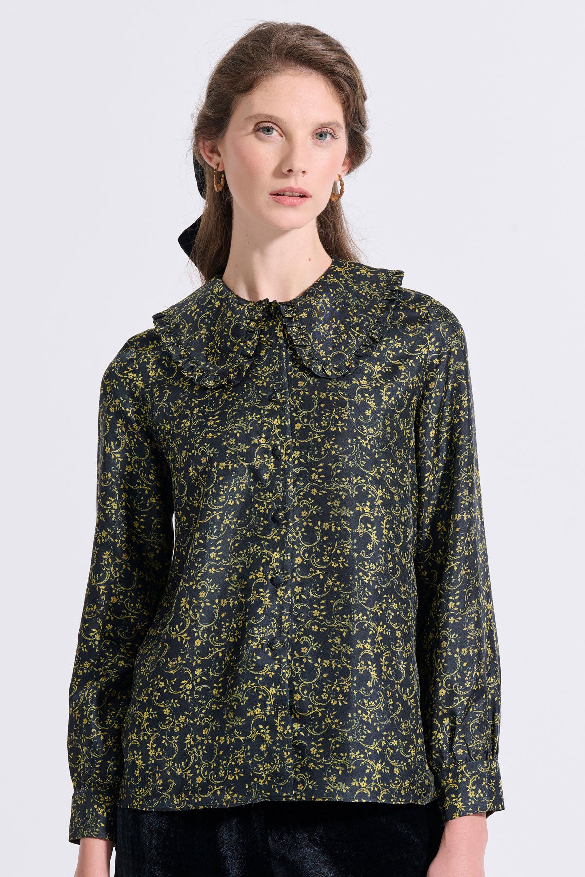Silk Frilled Collar Shirt