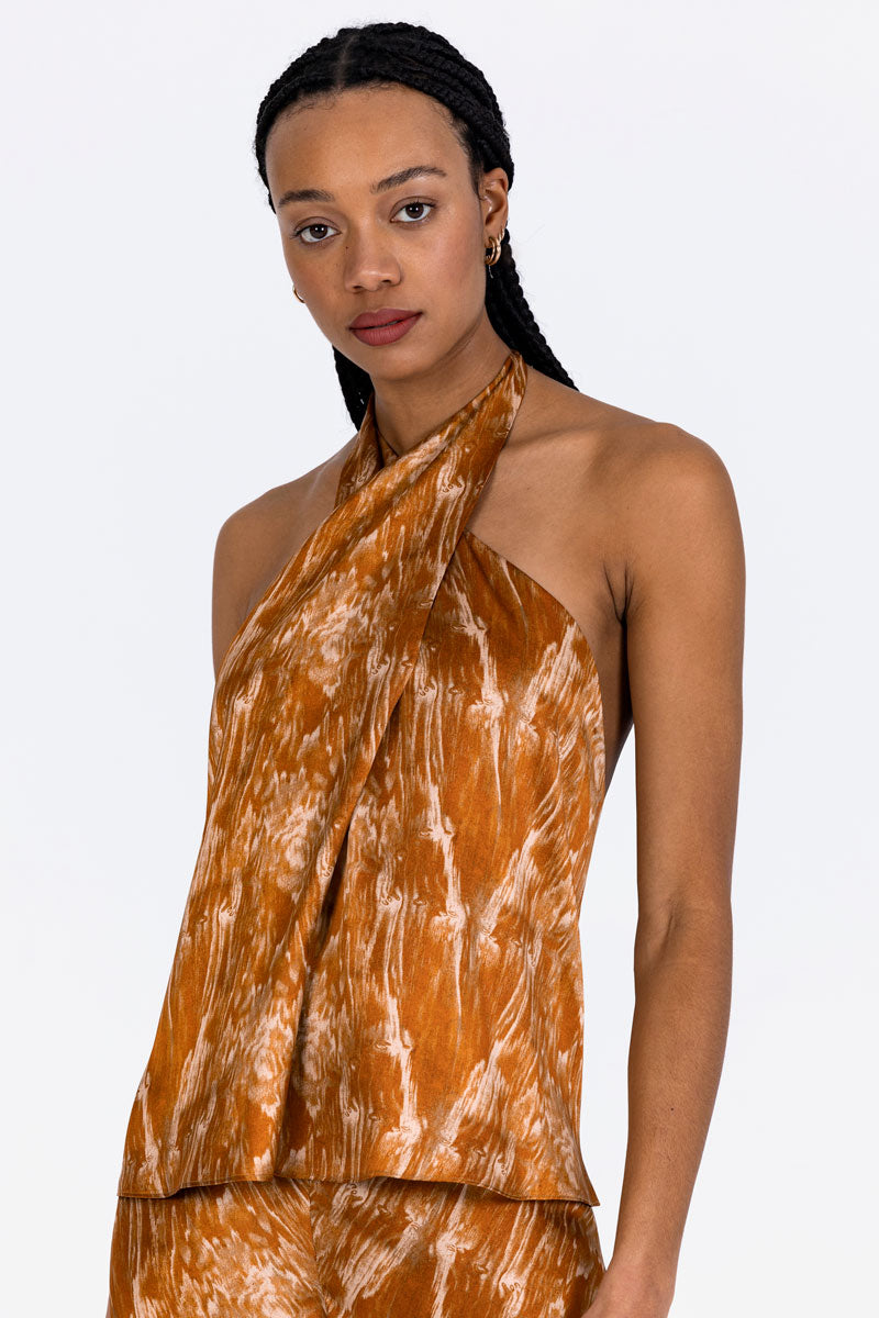 Silk Crossover Halterneck Top