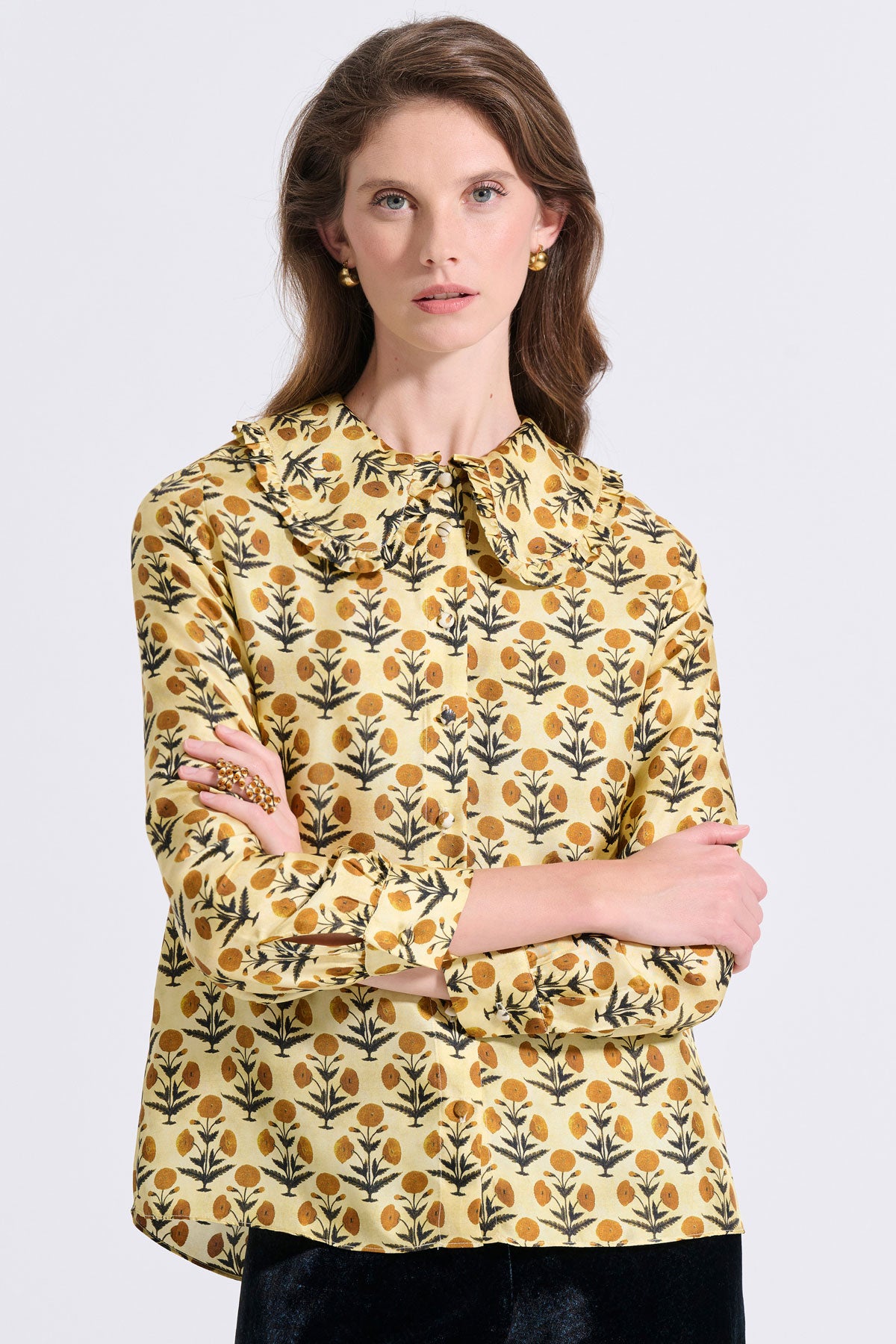 Silk Frilled Collar Shirt