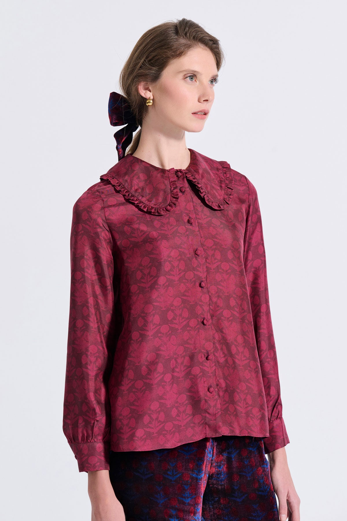 Silk Frilled Collar Shirt