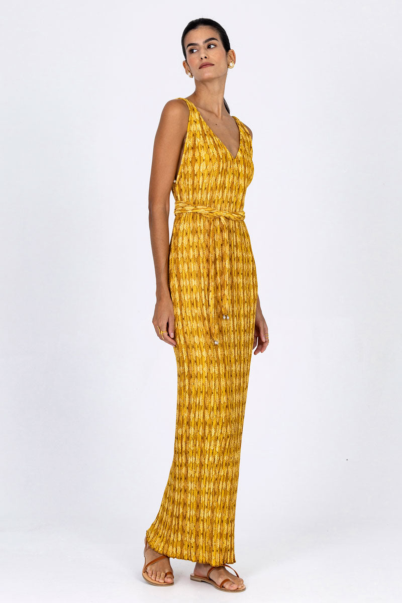 Plissé Belted Tube Dress