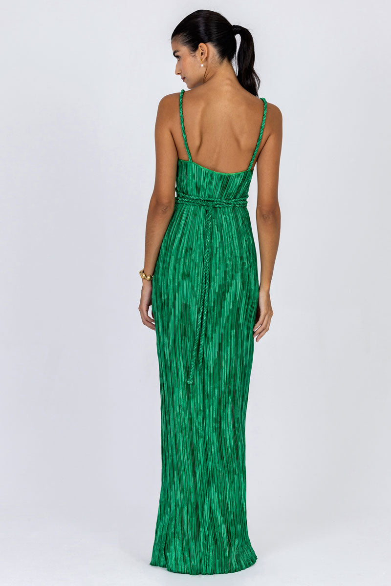 Twist Strap Plissé Dress