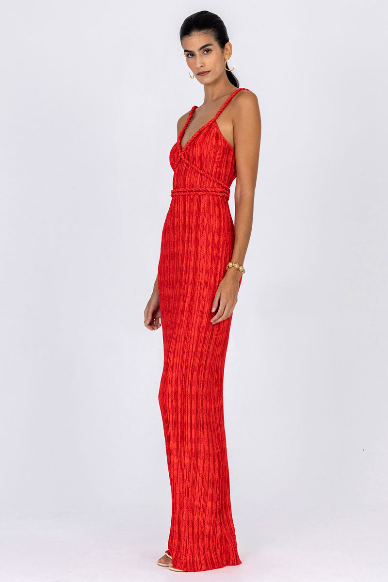 Twist Strap Plissé Dress