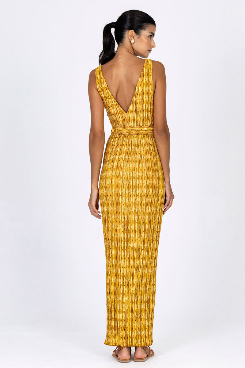 Plissé Belted Tube Dress