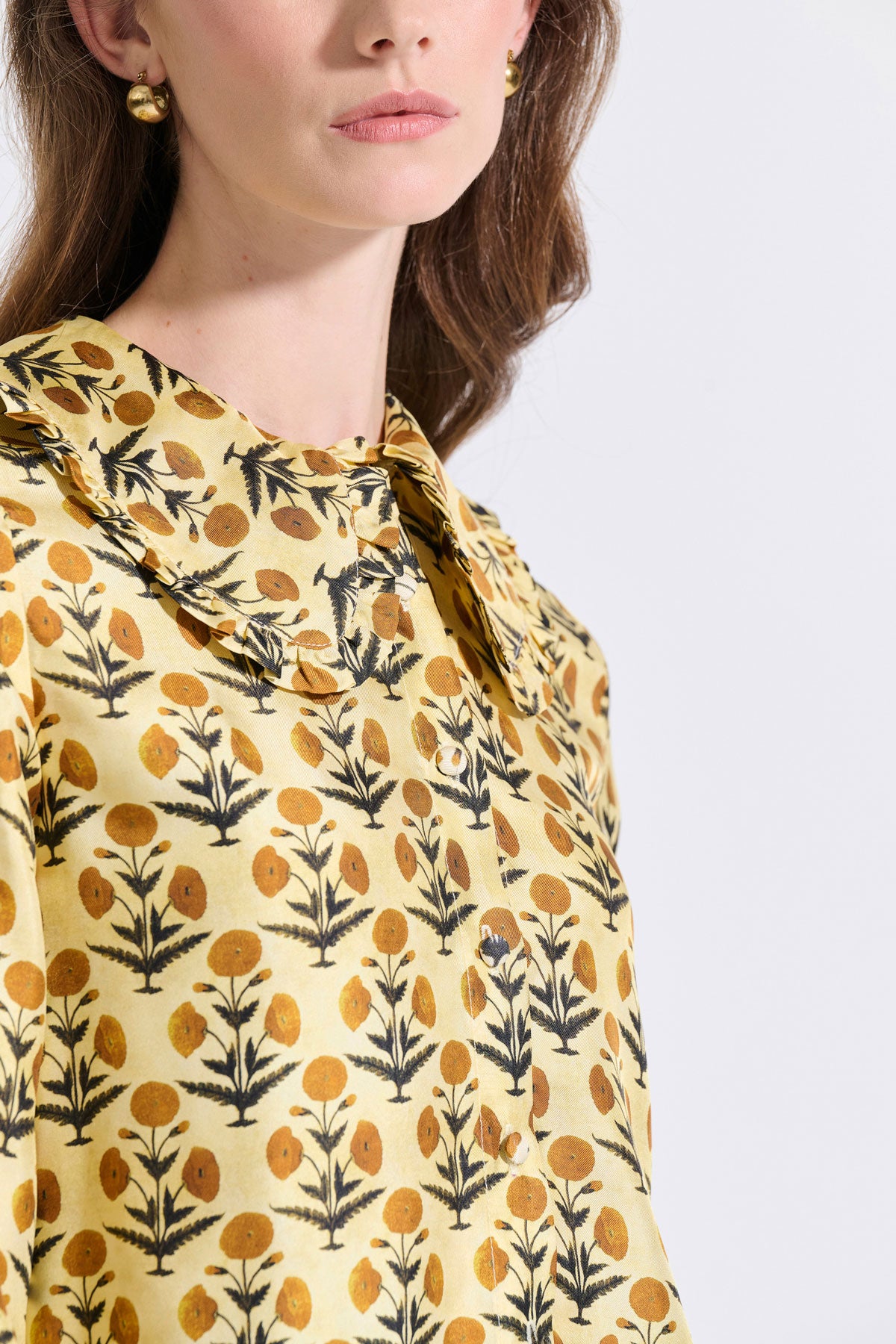 Silk Frilled Collar Shirt