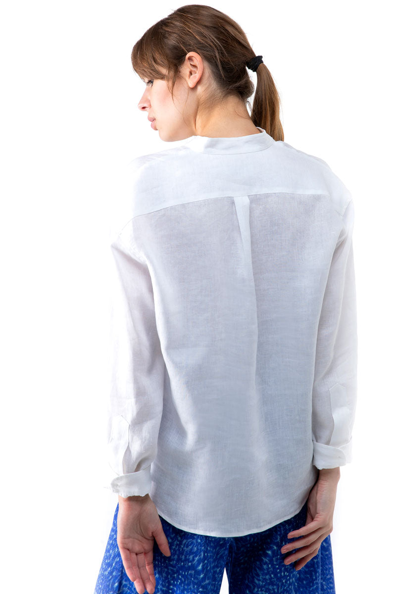 Collarless Linen Shirt