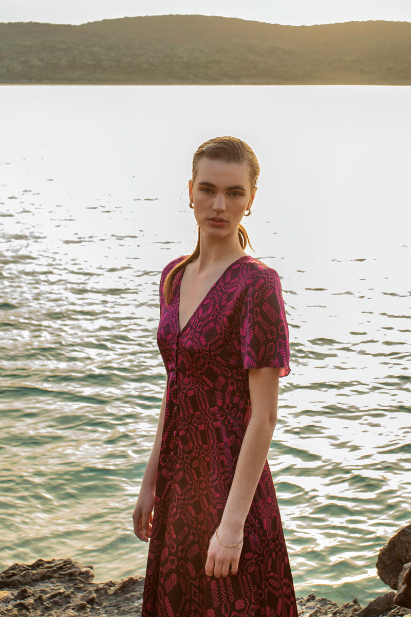 Short-Sleeved Maxi Silk Dress