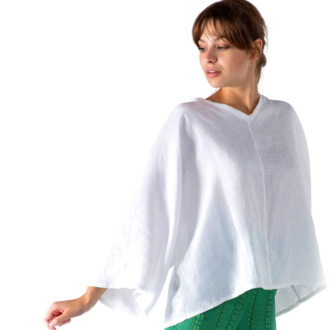 Linen V-Neck Sleeved Blouse