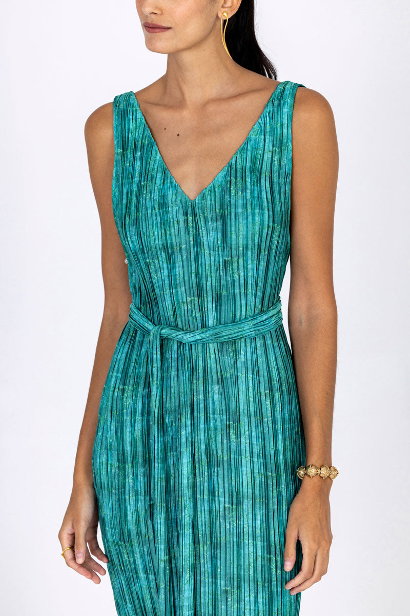 Plissé Belted Tube Dress