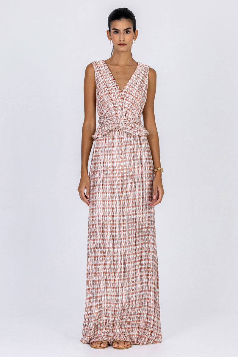 Ruffle Waist Plissé Dress