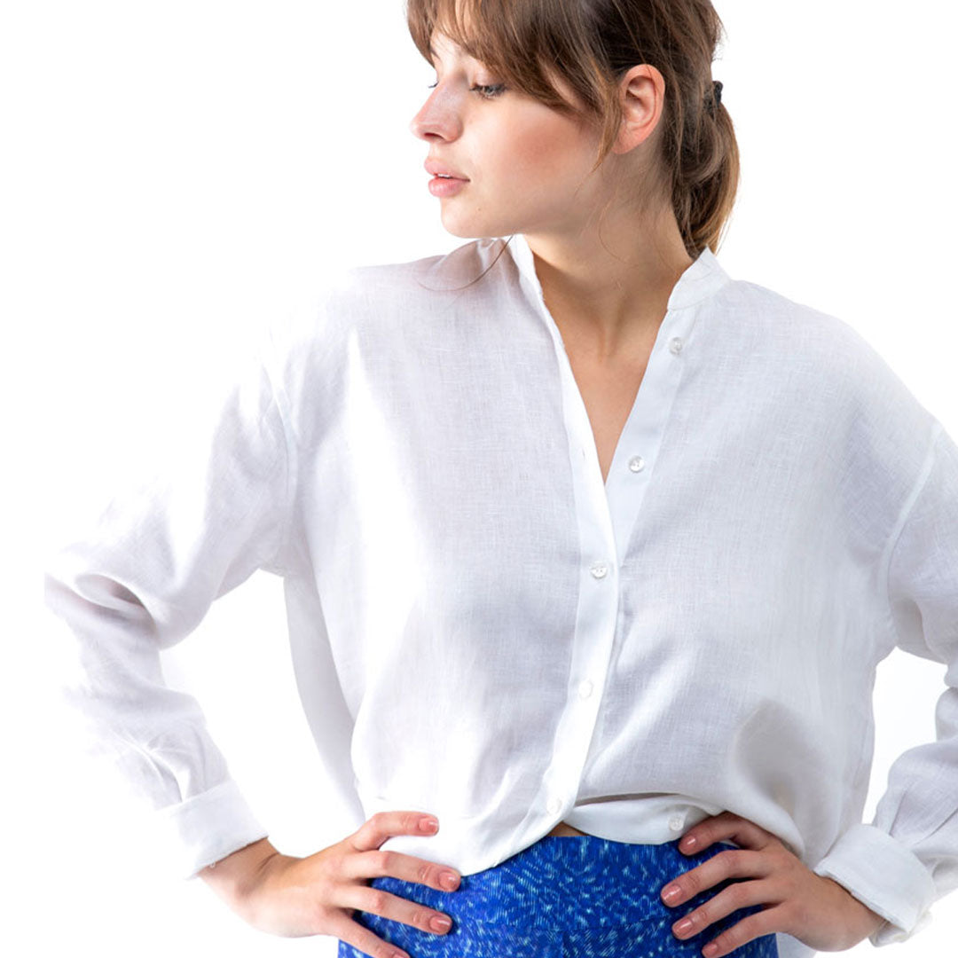 Collarless Linen Shirt