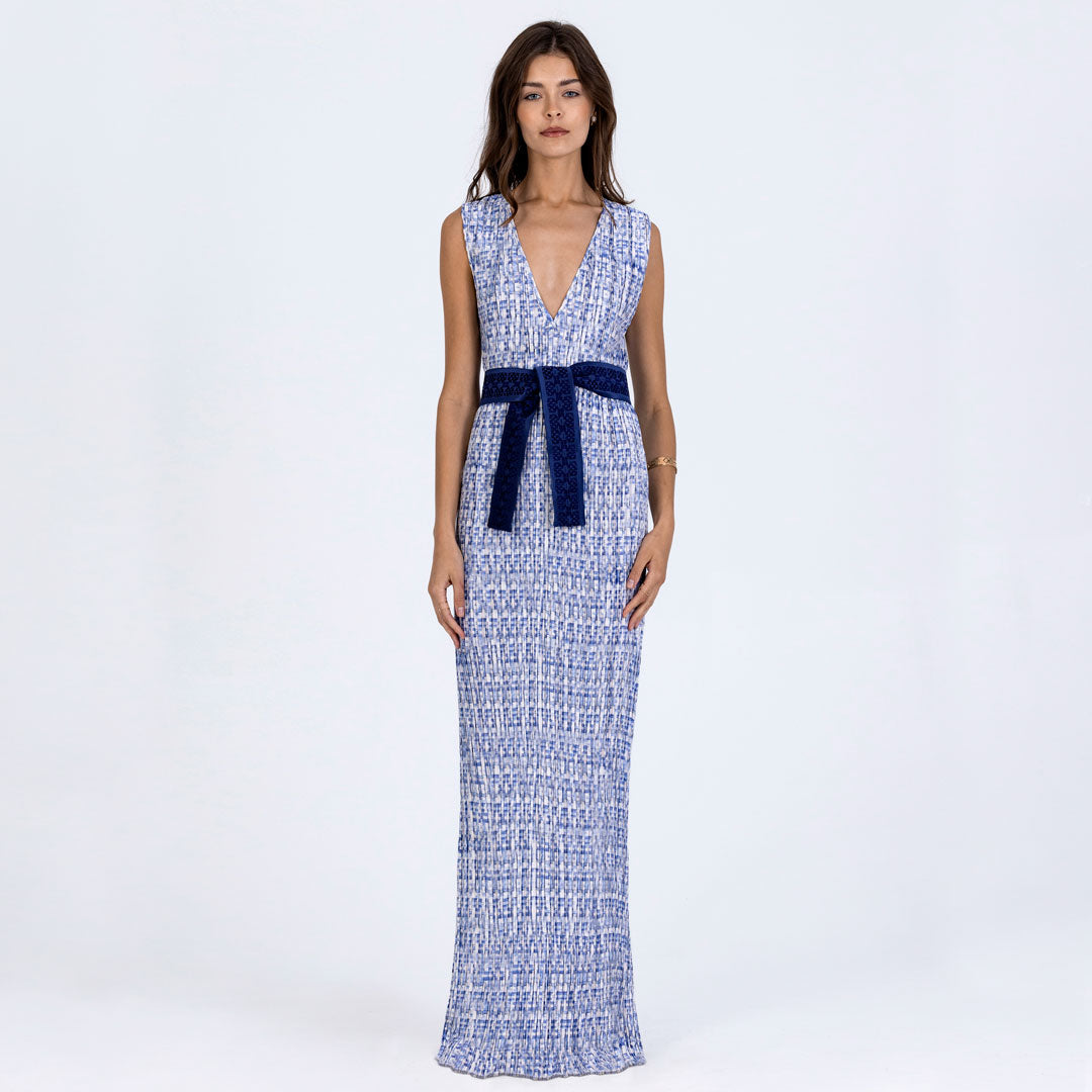 Deep-V Plissé Dress