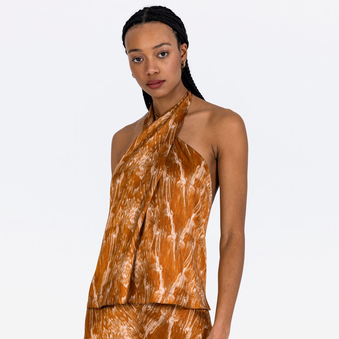 Silk Crossover Halterneck Top