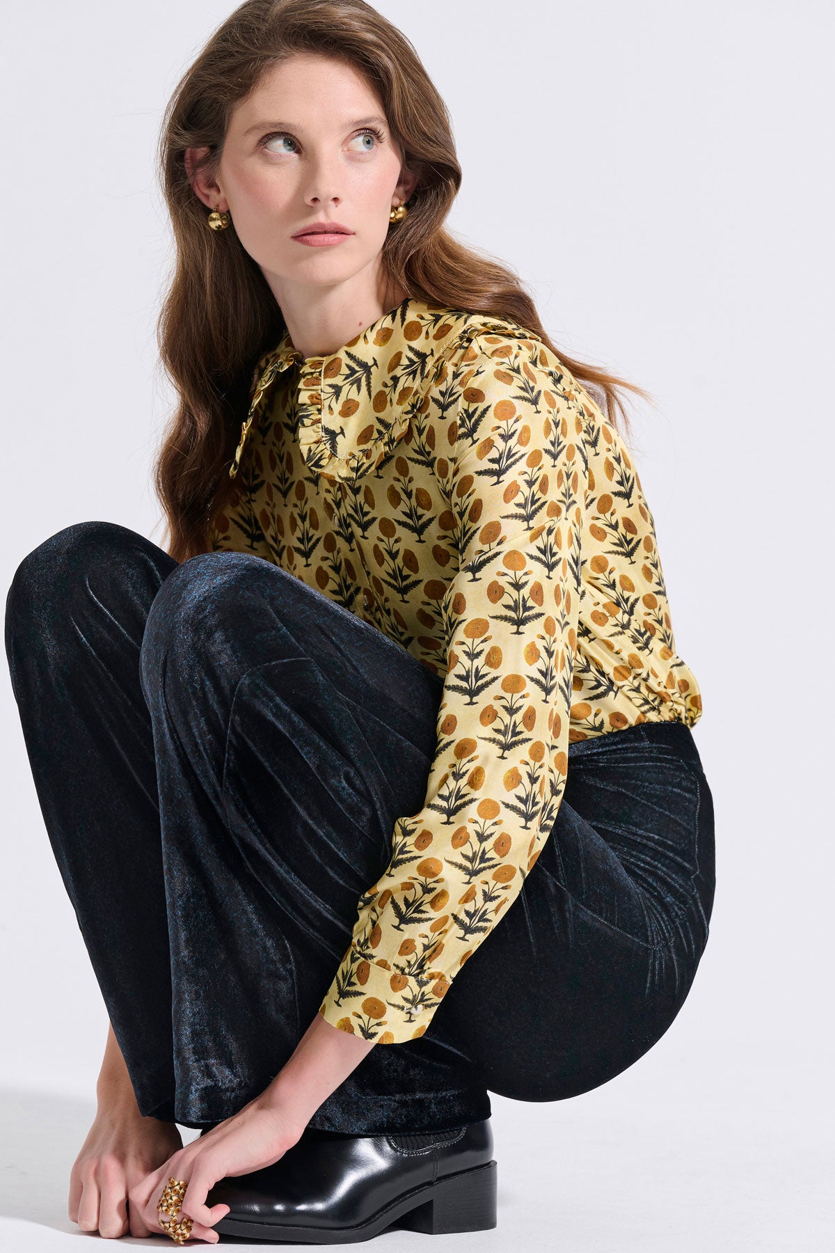 Silk Frilled Collar Shirt