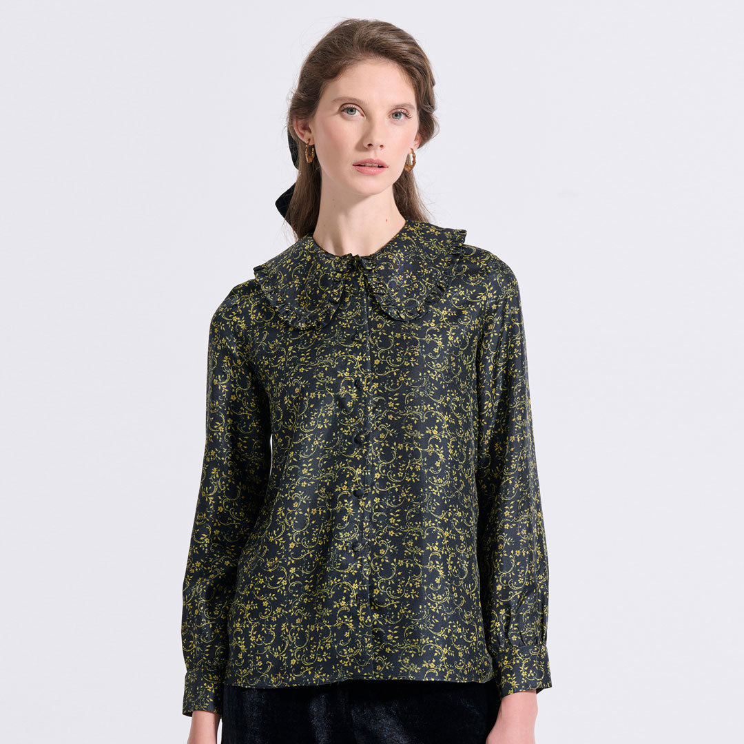 Silk Frilled Collar Shirt