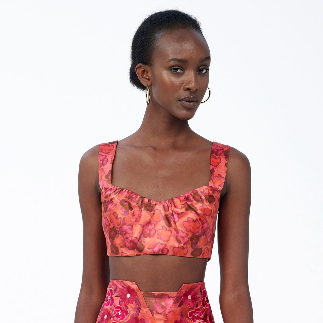 Silk Gathered Crop Top