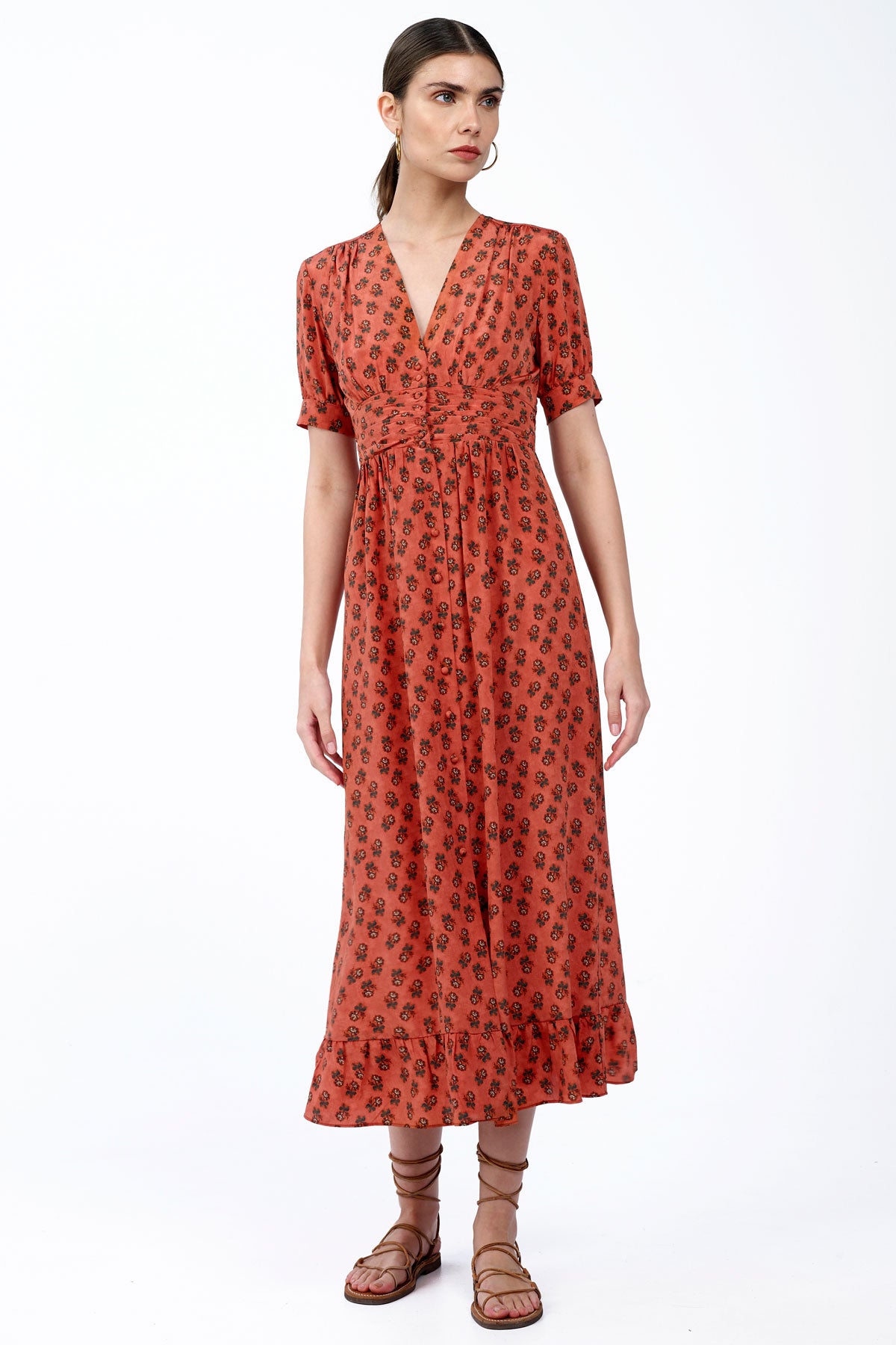 Silk V-Neck Midi Dress