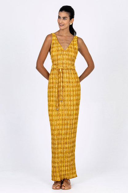 Plissé Belted Tube Dress