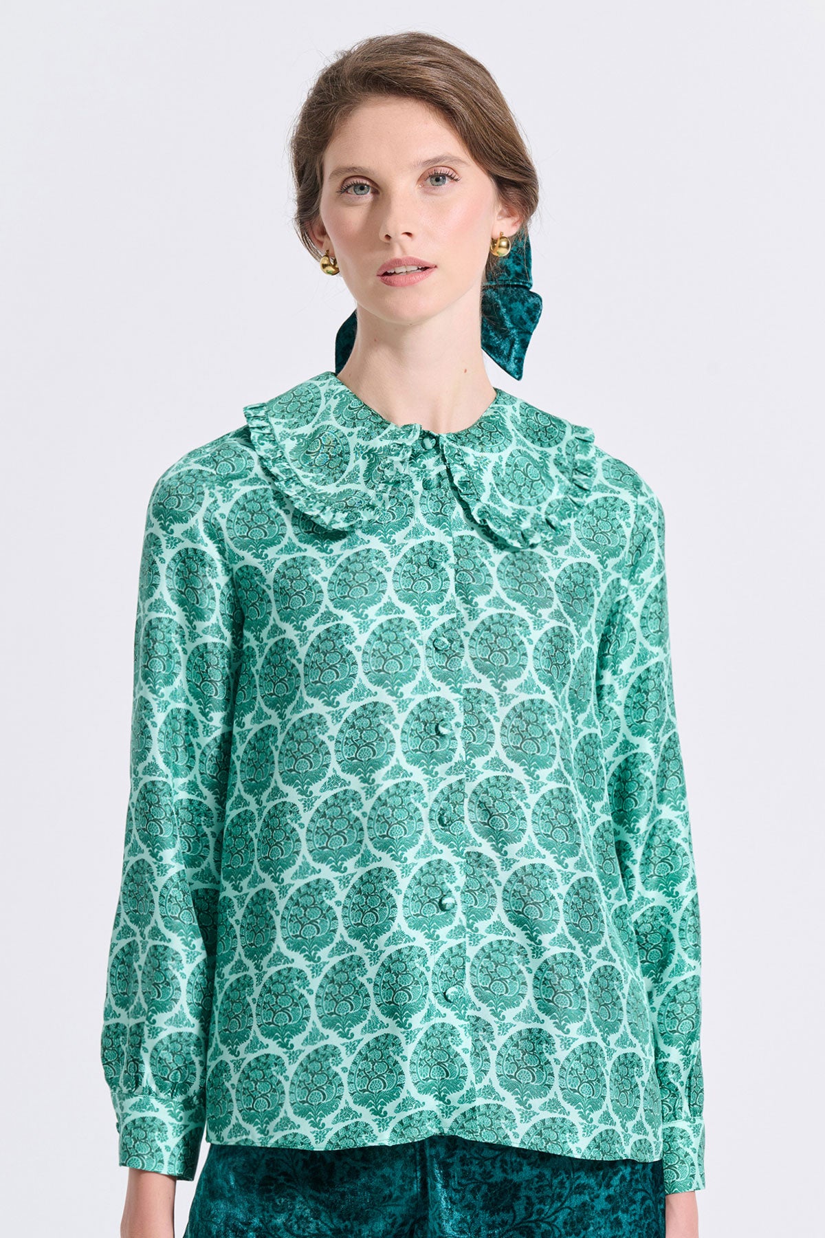 Silk Frilled Collar Shirt