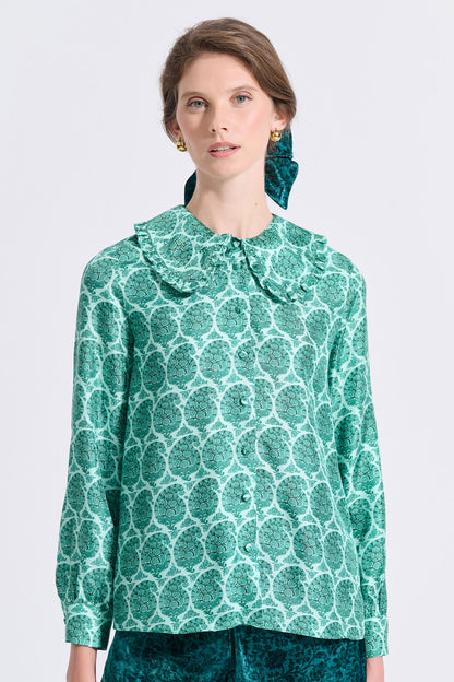 Silk Frilled Collar Shirt