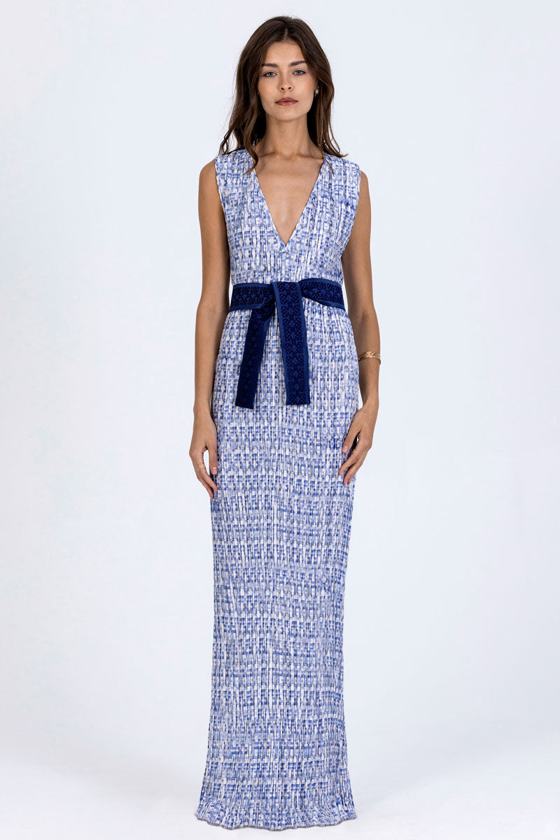 Deep-V Plissé Dress