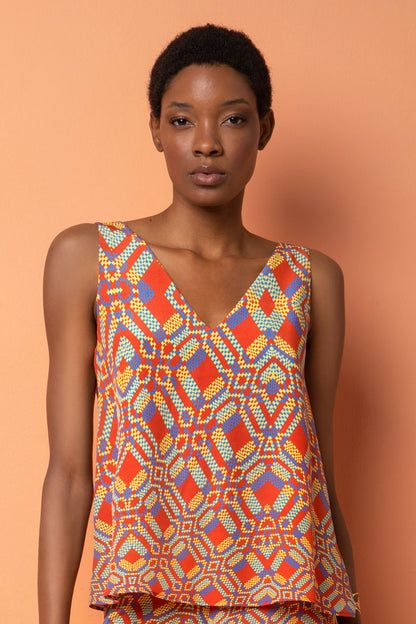 V-Neck Sleeveless Silk Top