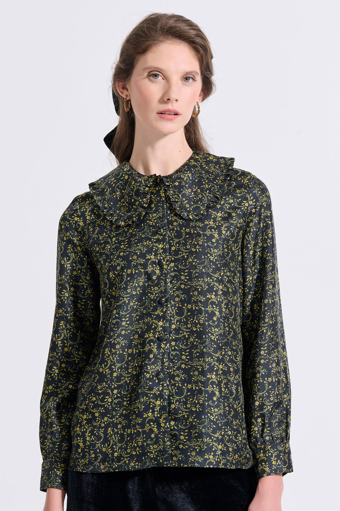 Silk Frilled Collar Shirt