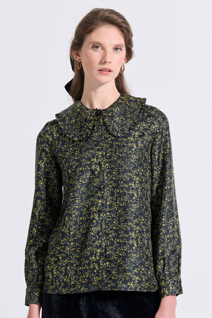 Silk Frilled Collar Shirt