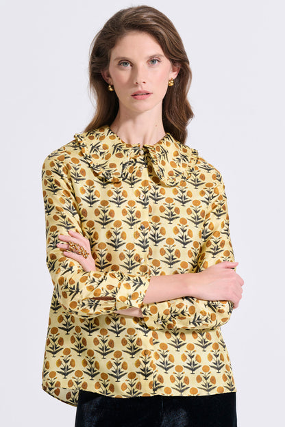 Silk Frilled Collar Shirt