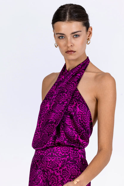 Silk Crossover Halterneck Top