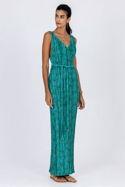 Plissé Belted Tube Dress