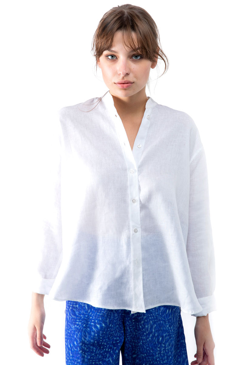 Collarless Linen Shirt