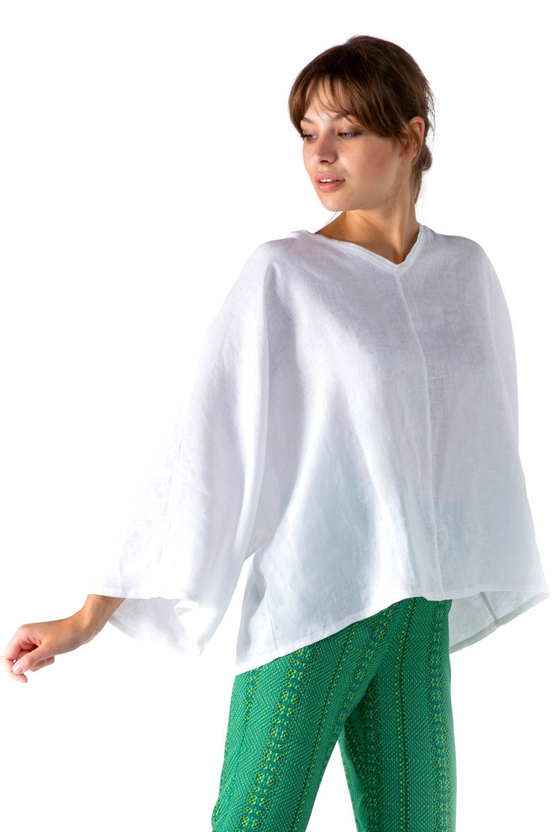 Linen V-Neck Sleeved Blouse