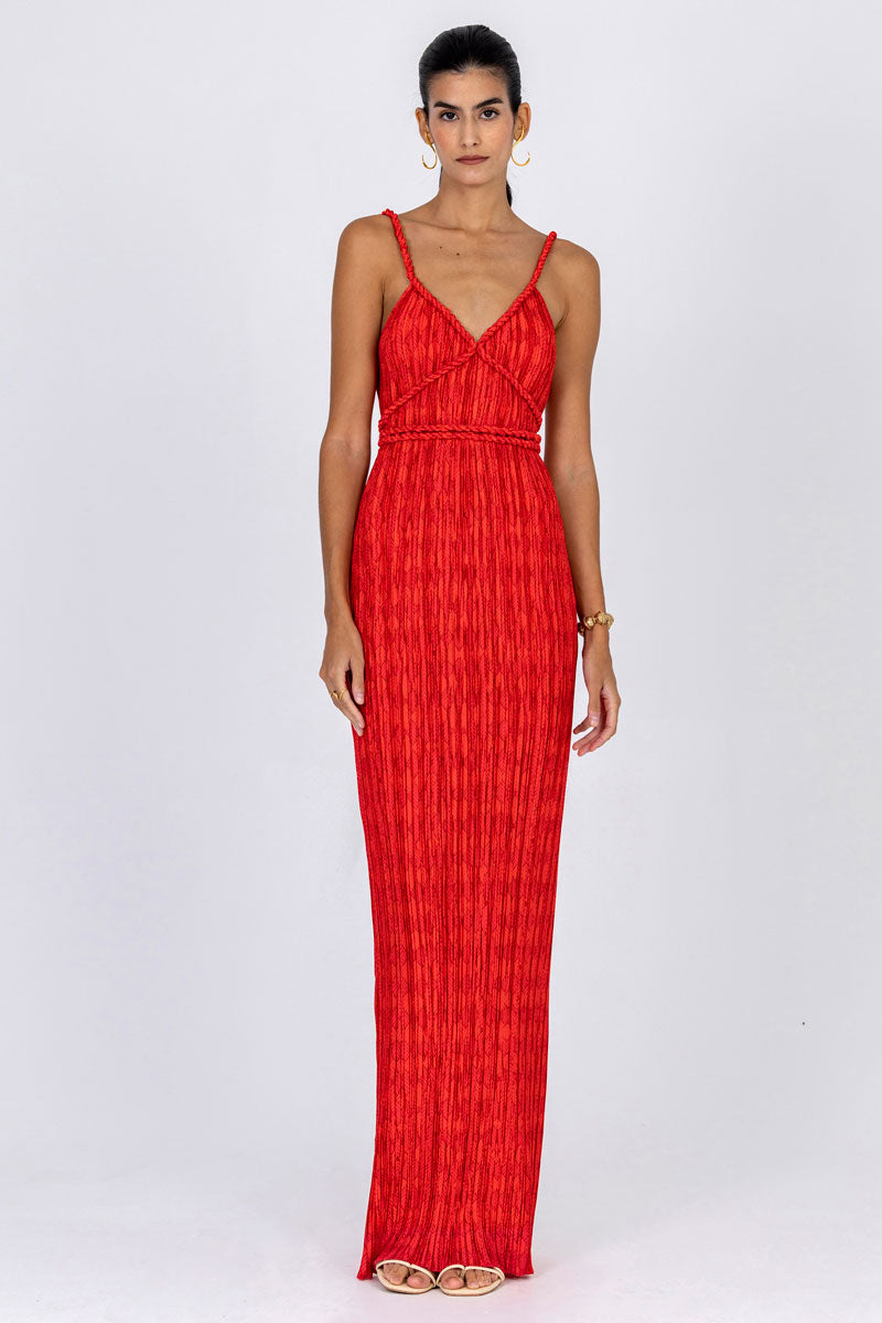 Twist Strap Plissé Dress