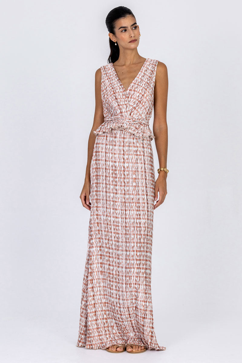 Ruffle Waist Plissé Dress