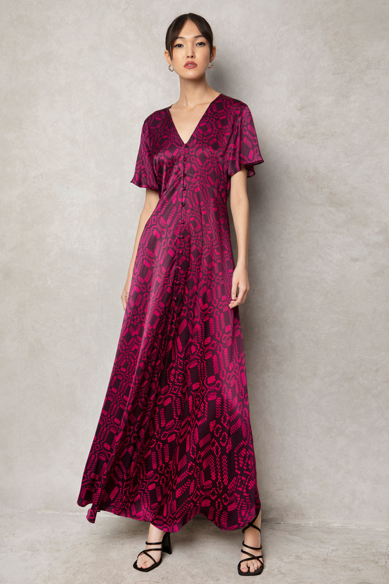 Short-Sleeved Maxi Silk Dress