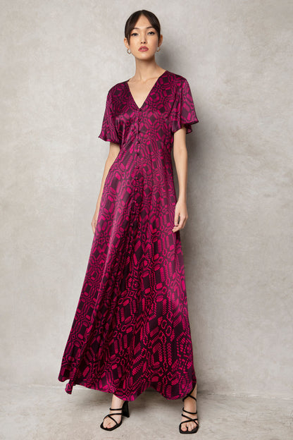 Short-Sleeved Maxi Silk Dress