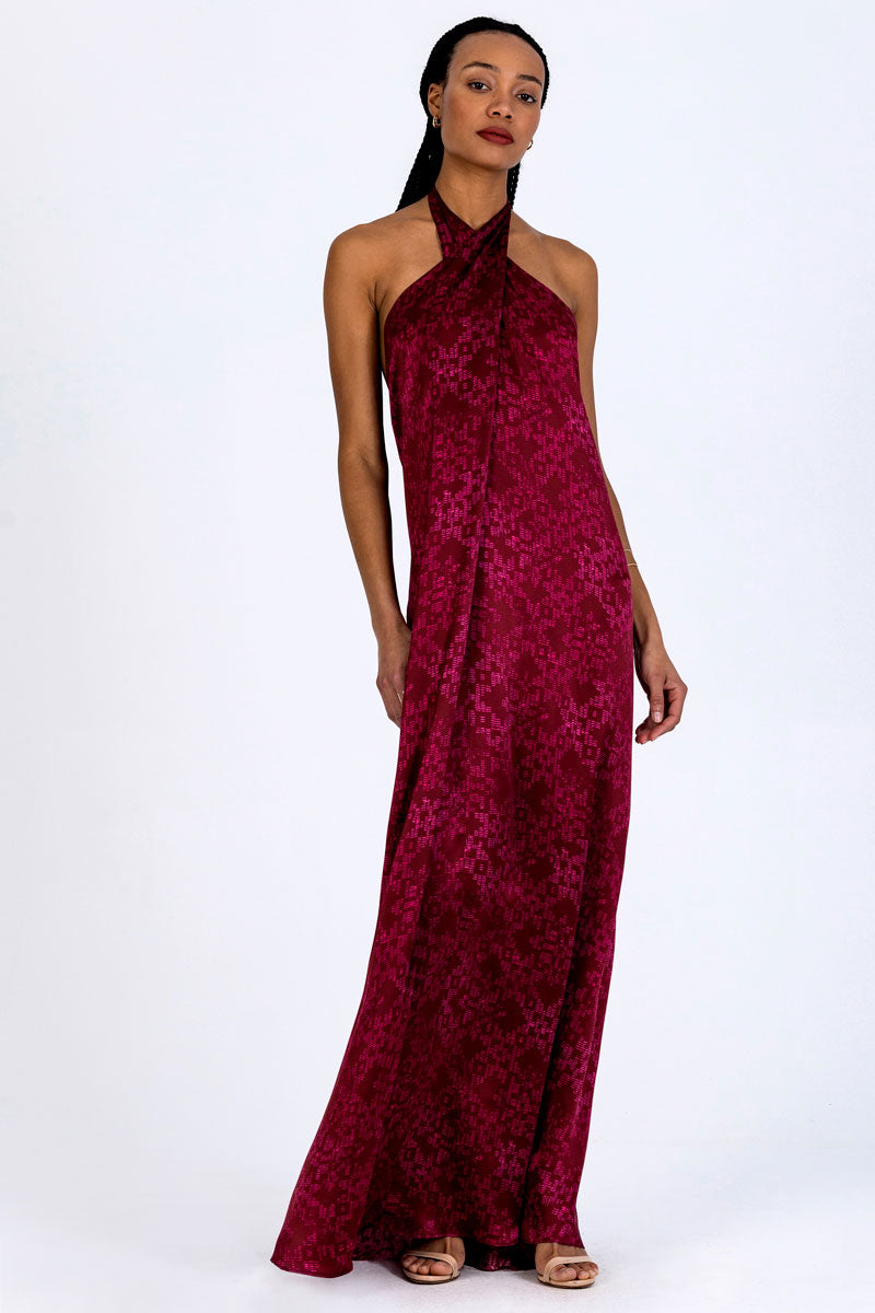 Silk Crossover Halterneck Dress