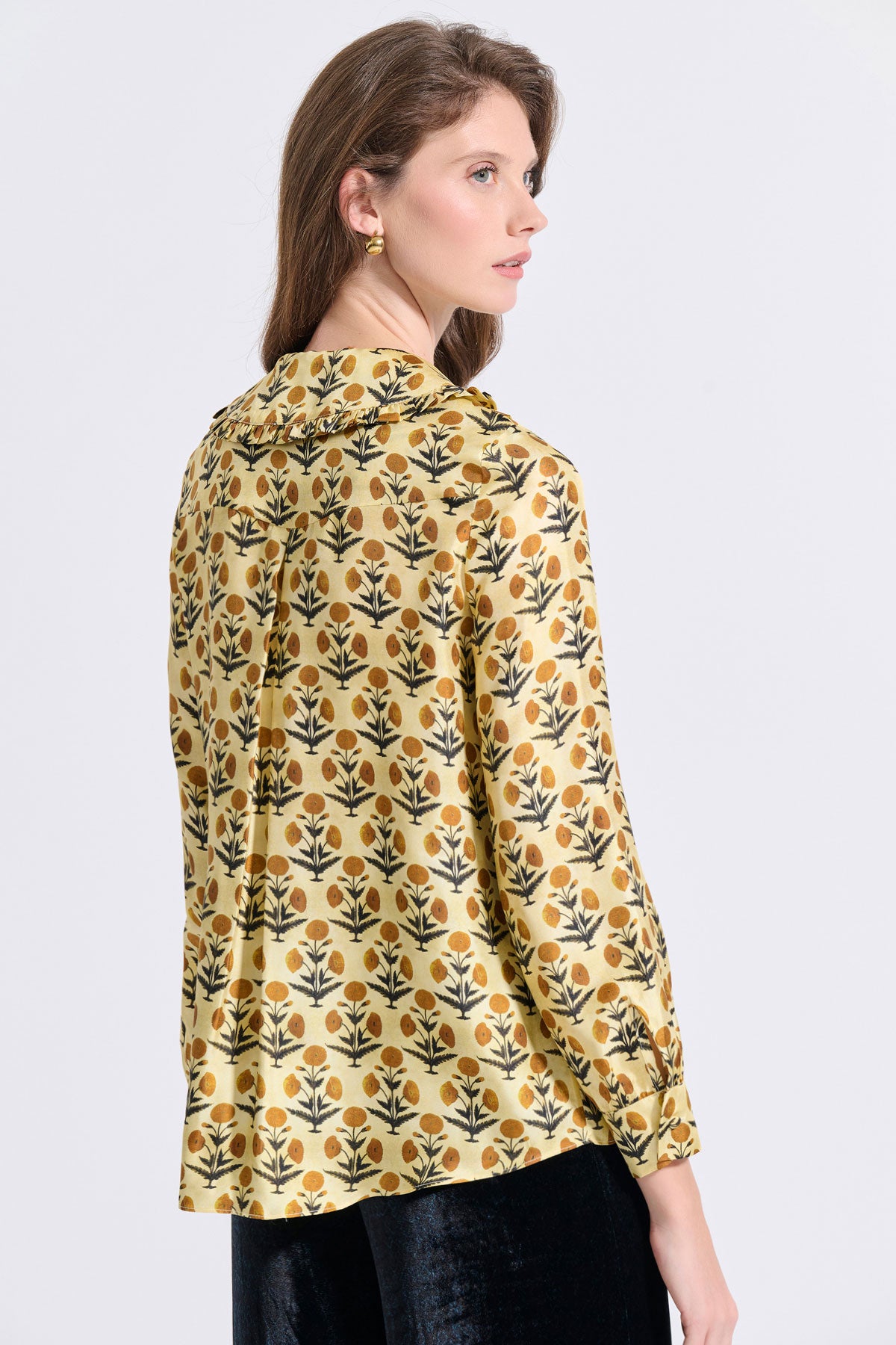 Silk Frilled Collar Shirt