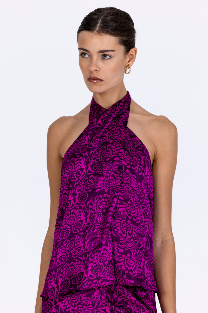 Silk Crossover Halterneck Top
