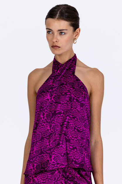 Silk Crossover Halterneck Top
