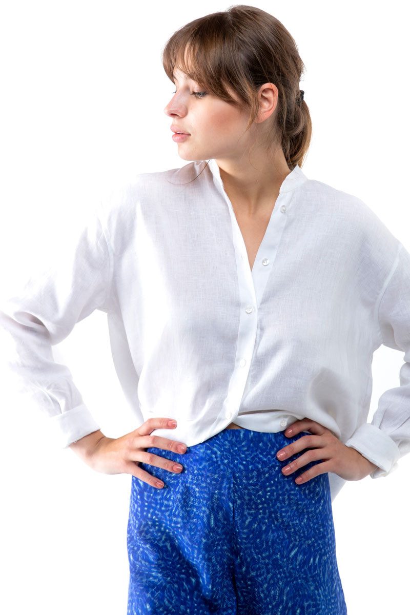 Collarless Linen Shirt