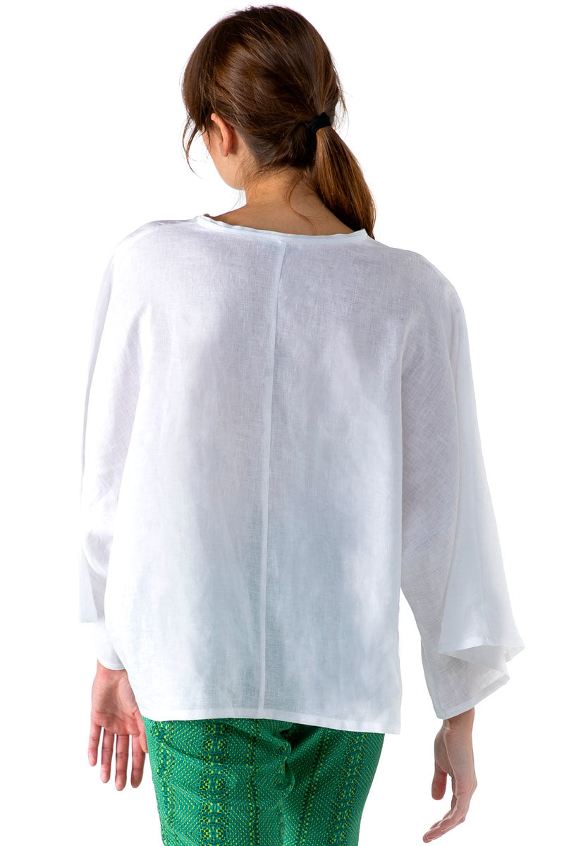 Linen V-Neck Sleeved Blouse