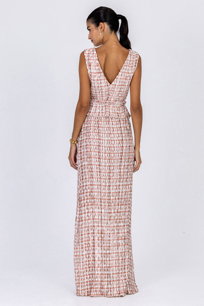 Ruffle Waist Plissé Dress