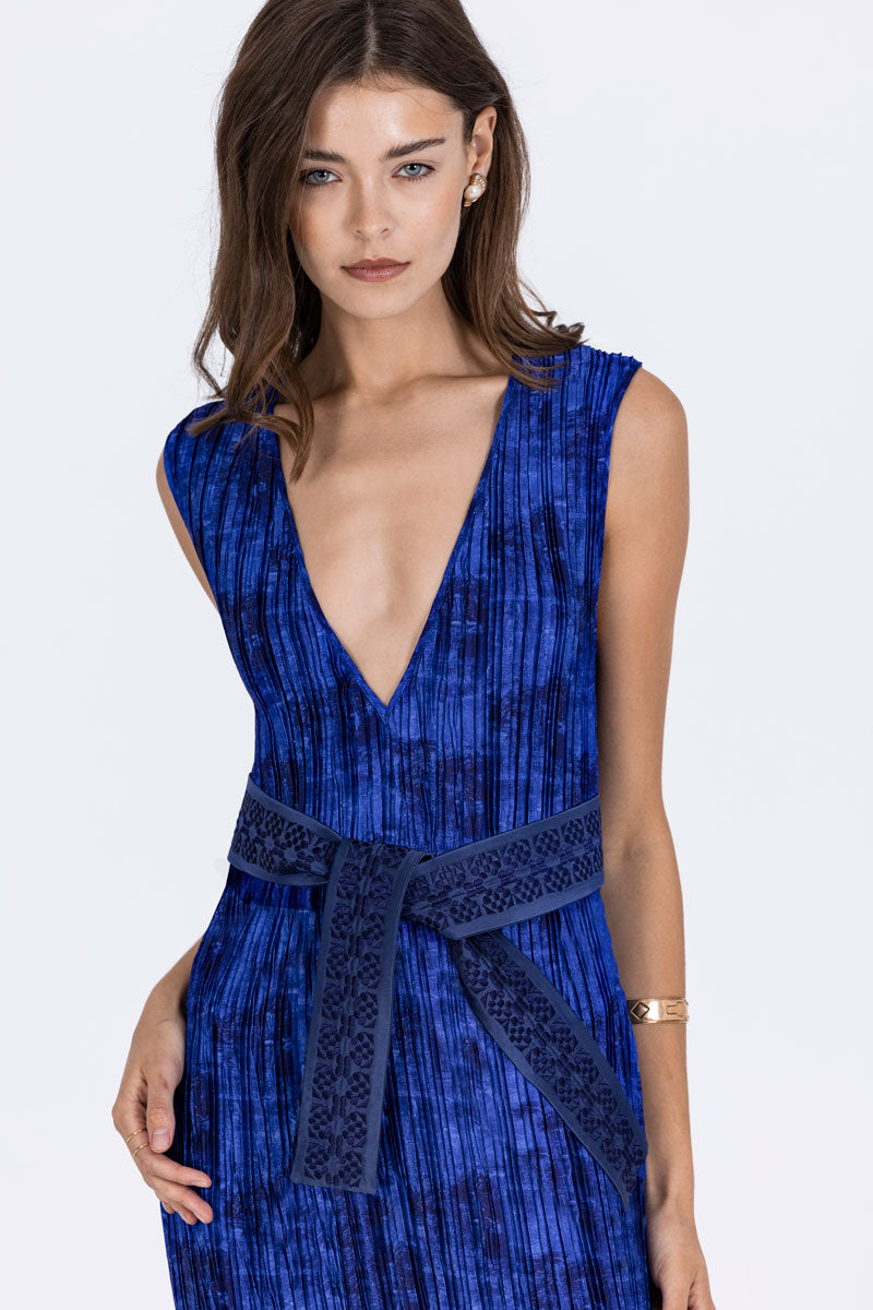 Deep-V Plissé Dress