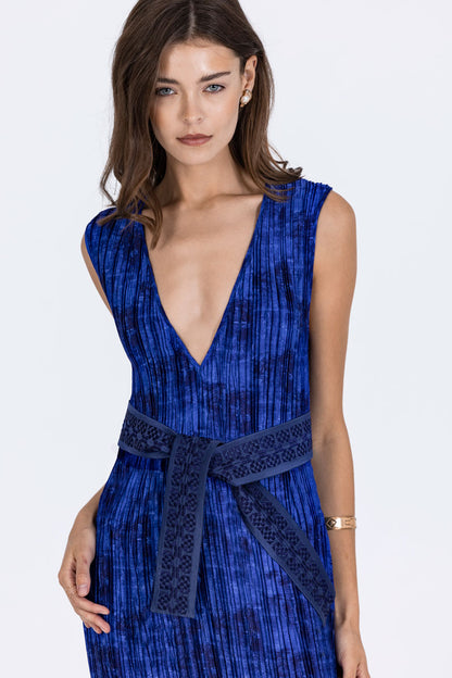 Deep-V Plissé Dress